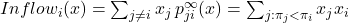 Inflow_i (x) = \sum_{j \neq i} x_j \, p^\infty_{ji}(x) = \sum_{j: \pi_j < \pi_i} x_j x_i