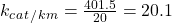 k_c_a_t_/_k_m= \frac{401.5}{20} = 20.1