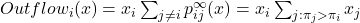 Outflow_i (x) = x_i \sum_{j \neq i} p^\infty_{ij}(x) = x_i \sum_{j: \pi_j > \pi_i} x_j