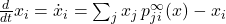 \frac{d}{dt}x_i = \dot x_i = \sum_{j} x_j \, p^\infty_{ji}(x) - x_i