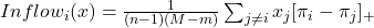 Inflow_i (x) = \frac{1}{(n-1)(M-m)} \sum_{j \neq i} x_j  [\pi_{i}-\pi_{j}]_+