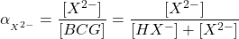  \alpha_{_{X^{2-}}} = \dfrac{[X^{2-}]}{[BCG]} = \dfrac{[X^{2-}]}{[HX^-] + [X^{2-}]} 