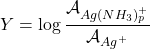 Y = \log \dfrac{\mathcal{A}_{Ag(NH_3)_p^+}}{\mathcal{A}_{Ag^+}} 