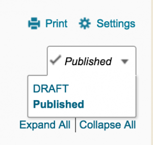 Publishing options sub-menu