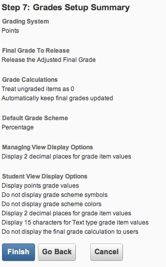 Grade Setup Summary