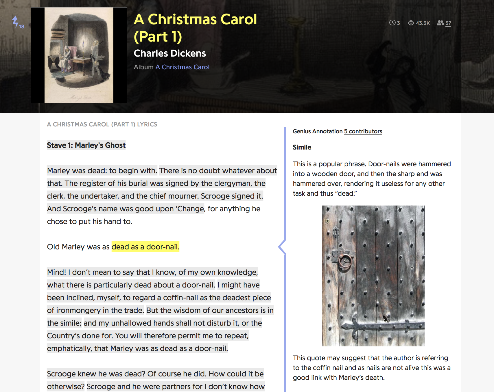 screenshot of a genius.com annotation page for Dickens's "A Christmas Carol"