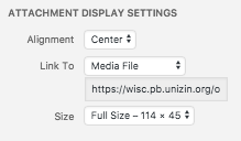 image of display settings for media, featuring alignment, media link, and size options