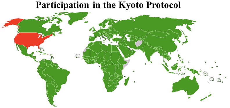 Global map depicting participation in the Kyoto Protocol.
