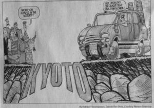 Political Cartoon Depicting the USA's skepticism over joining the Kyoto protocol