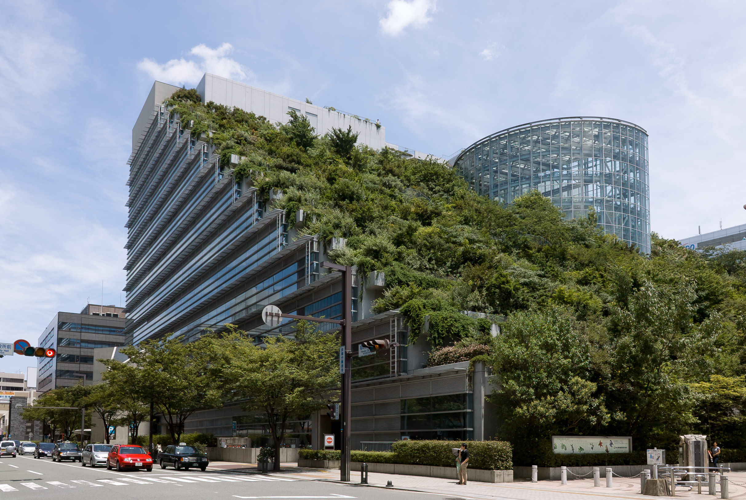 FUKUOKA, JAPAN—JUL 09: View of Acros Fukuoka on Jul 09, 2015, in Fukuoka, Japan. Acros Fukuoka is the eco-building and landmark of Fukuoka that has a green roof.