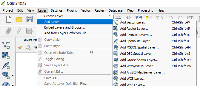 Screenshot of how to import data in QGIS.
