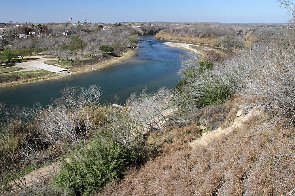 Roma, TX Winding Rio Grande River separating U.S. and Mexico. The right side is Texas, and the left side is Mexico.