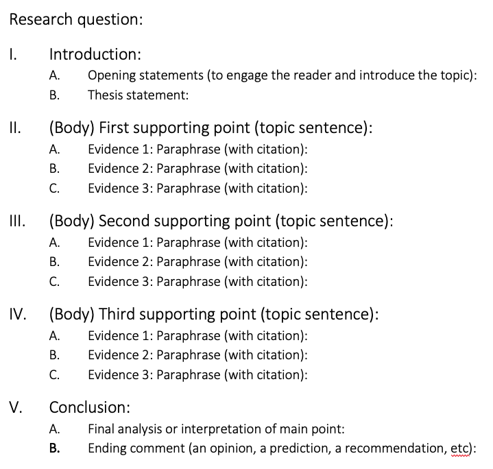 Writing a Detailed Outline Academic Writing I