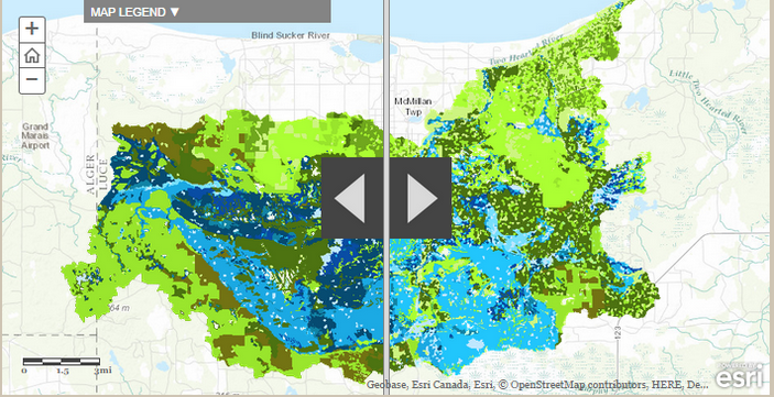 Swipe Storymap tool used to interactively illustrate projected landcover change. Figure from author’s Landscape Conservation Lab.