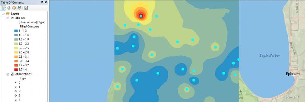 Resulting continuous layer from IDW, by author.