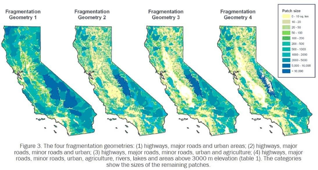 California in fragmentation geometries