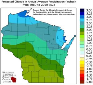 Projected change in precipitation in Wisconsin