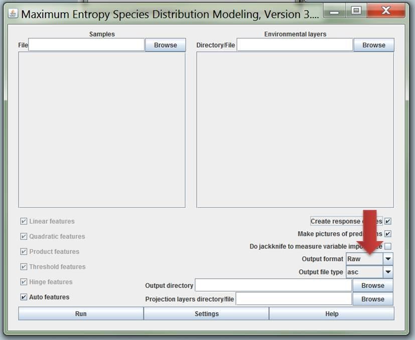 Maxent data entry screen