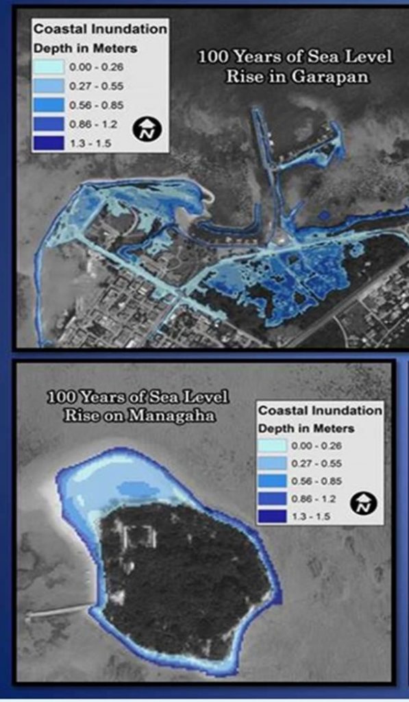 Display of sea changes in two areas