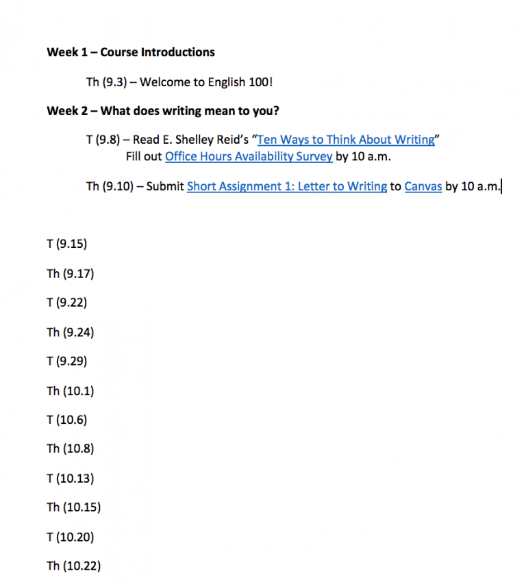 UWMadison Course Meeting Dates Table Tiny Teaching Tools