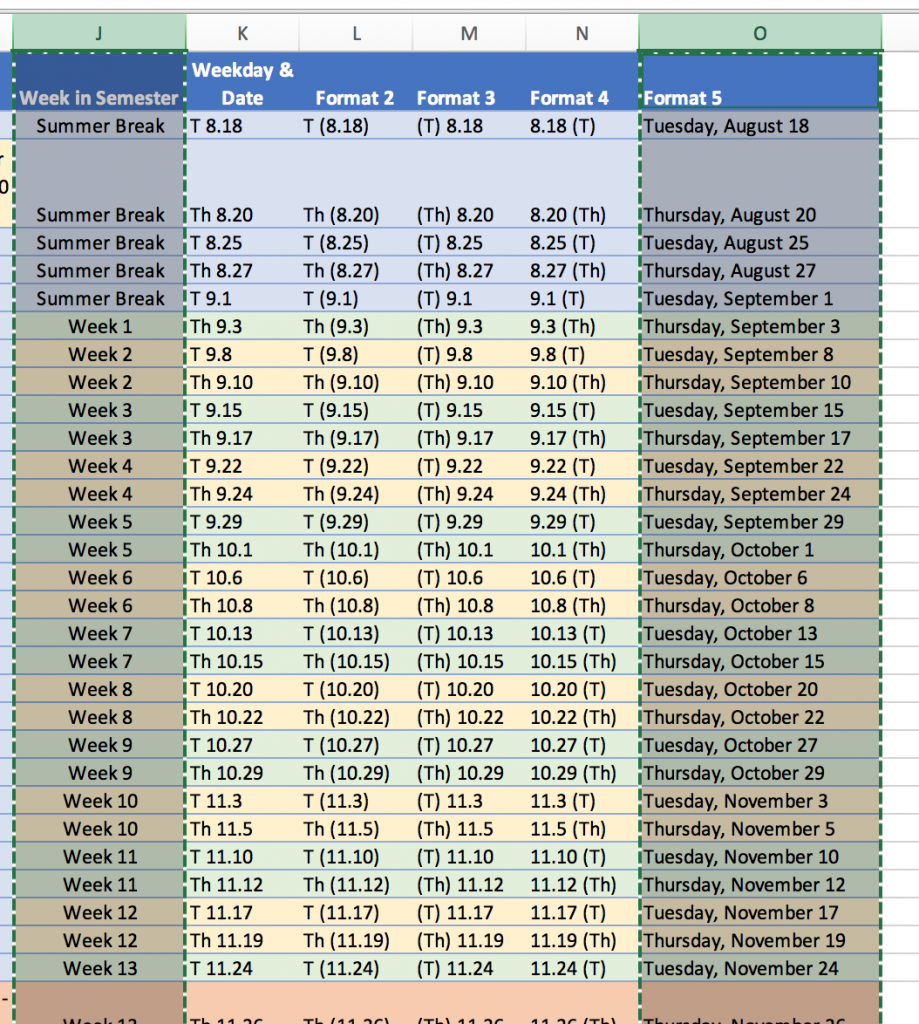 two columns selected: full date and week number