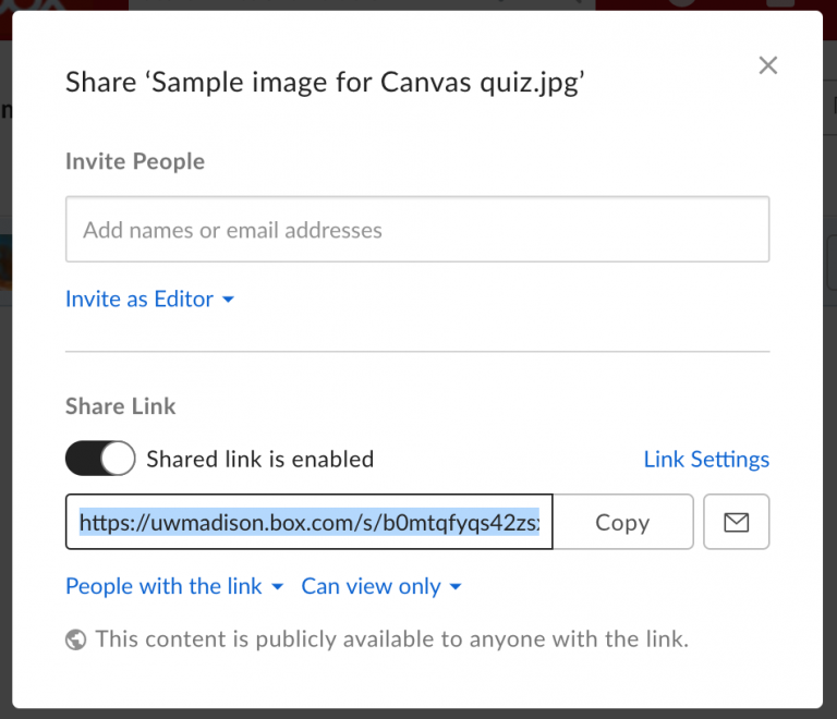 Embed image from Box into Canvas quiz Tiny Teaching Tools