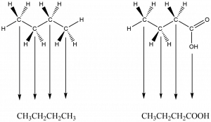 A demonstration of parsing a dash-wedge structure into parts to write a condensed formula.