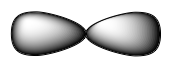 Orbitals of a linear structure is shown. Two triangular lobes, which look like a peanut shaped structure, point opposite from each other, with 180 degrees between the two lobes.