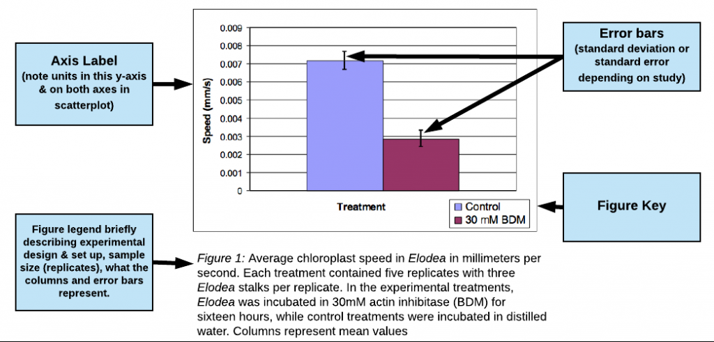 bar graph with axis label, figure legend, figure key, and error bars highlighted with arrows