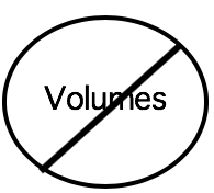 sign with the word "Volumes" crossed out