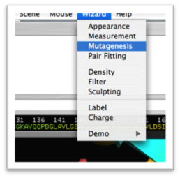Screenshot of where to find the mutagenesis wizard in PyMOL