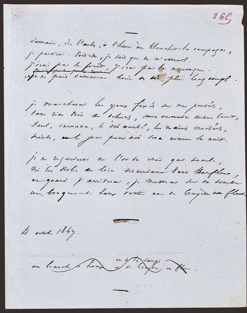 This image is of the handwritten draft of the poem "Demain, dès l'aube"