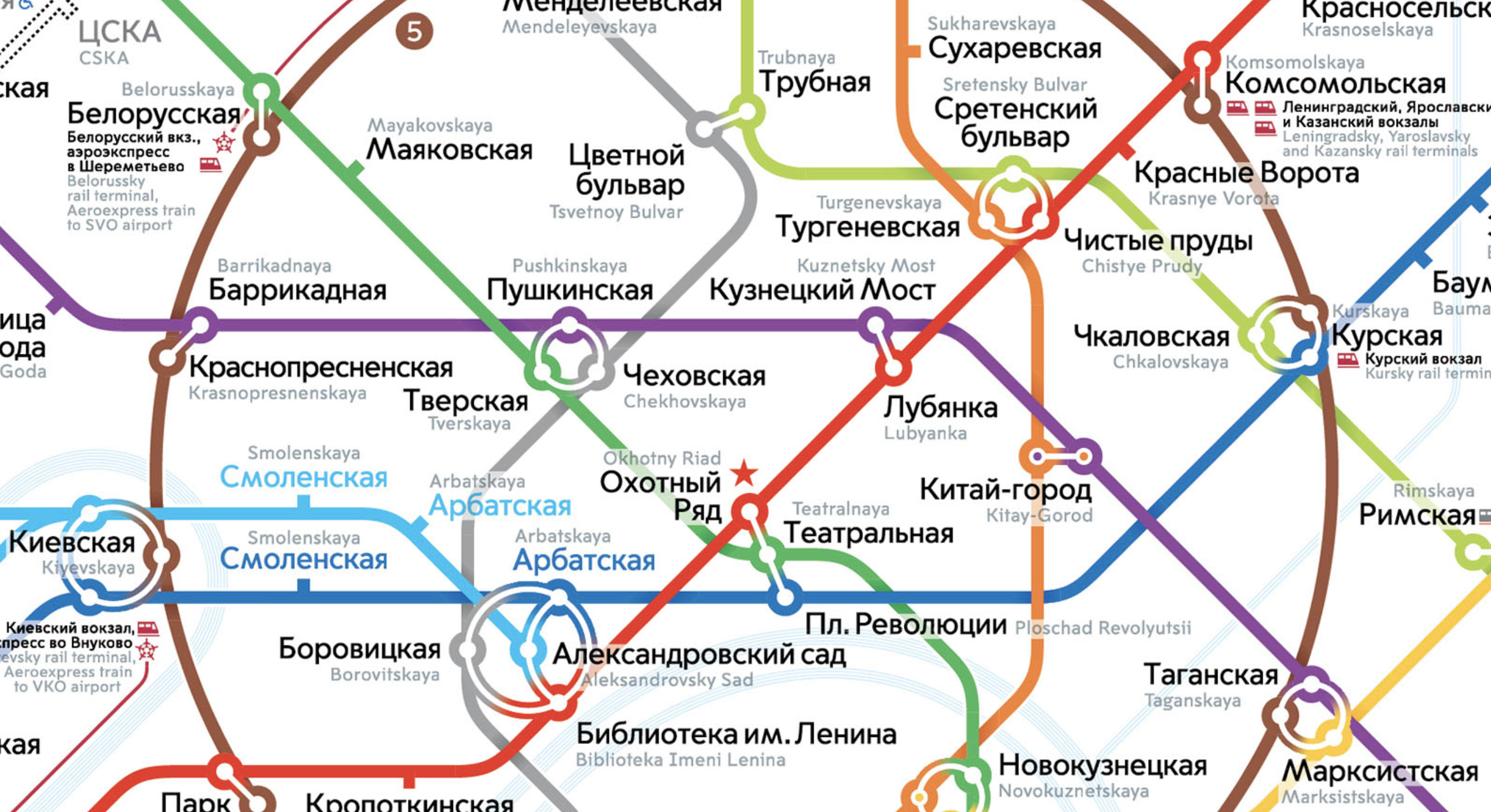 contemporary map of the metro in the center of Moscow