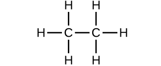 A structure is shown. A C atom forms a single bond with three H atoms each and with another C atom. The second C atom also forms a single bond with three H atoms each.
