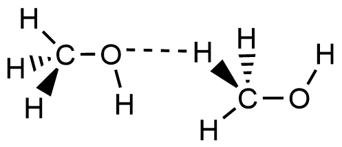 Two methanol molecules, showing a CH3-(H)O···H-CH2-OH hydrogen-bond.