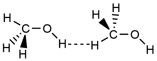 Two methanol molecules, showing a CH3-O-H···H-CH2-OH hydrogen-bond.