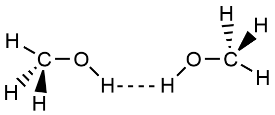 Two methanol molecules, showing a CH3-O-H···H-O-CH3 hydrogen-bond.
