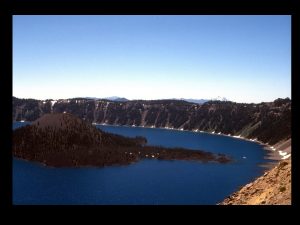 View of a lake in a large crater