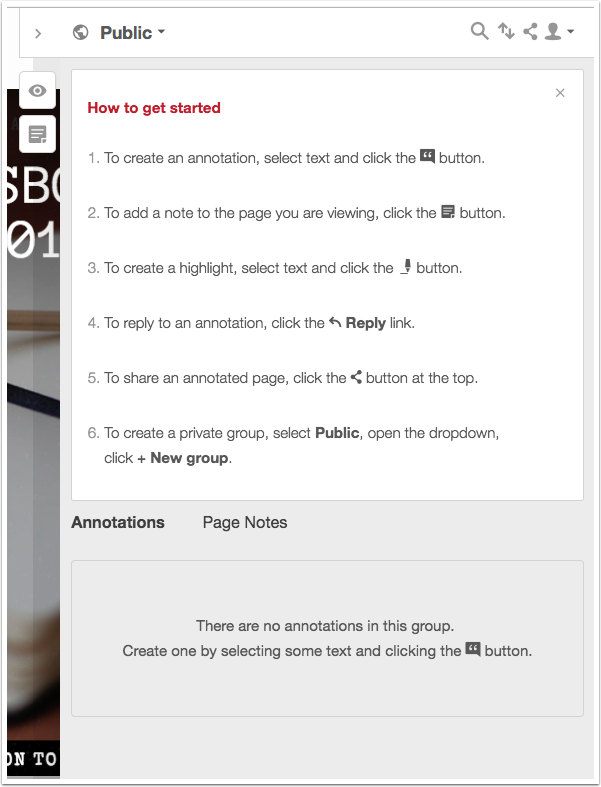 How to get started instructions in Annotation Pane
