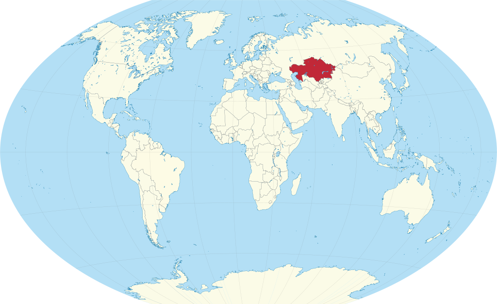 Kazakhstan highlighted on the map of the world