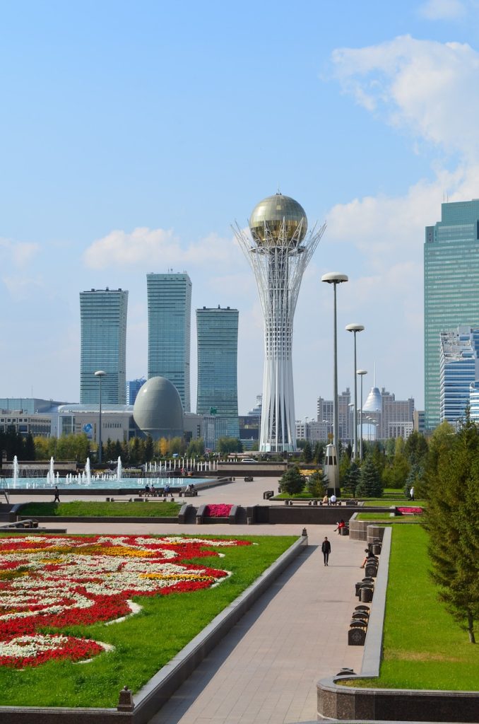 the modern city of Astana - modern buildings, some gardens, and then famous monument Baiterek