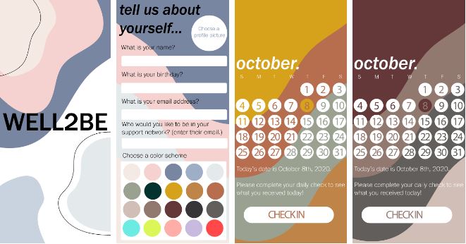 WELL2BE app mock-up created to check in with your social circle about your mental health