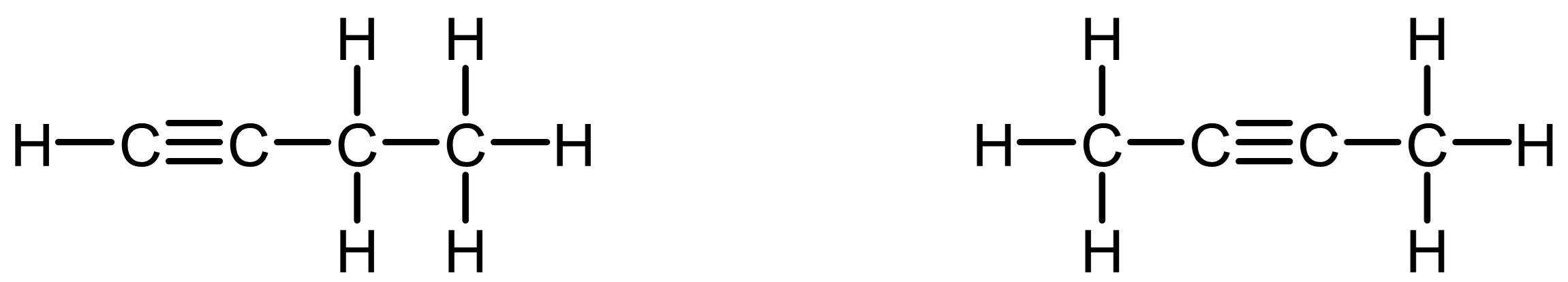 Lewis structures of 1-butyne and 2-butyne