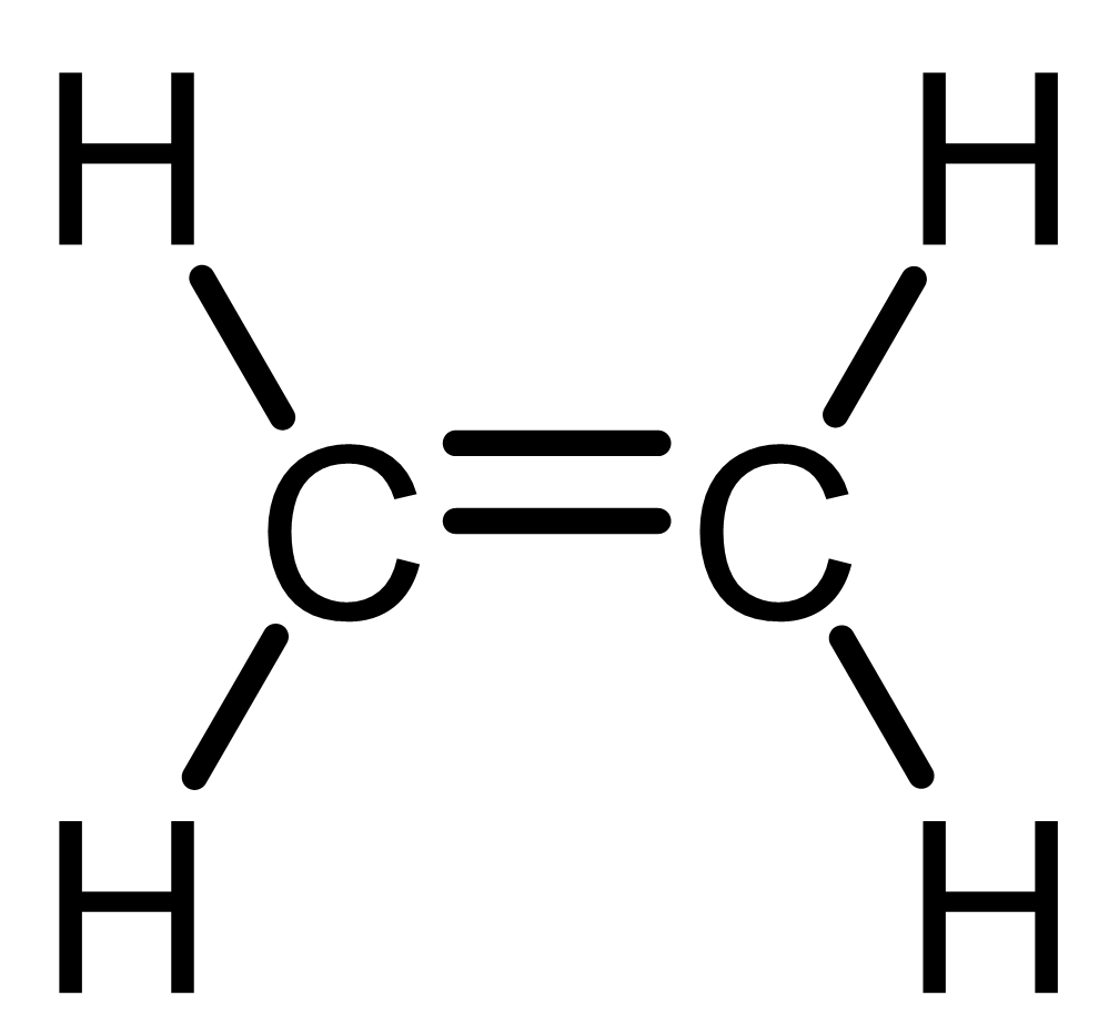 Lewis structure of ethene, C2H4.