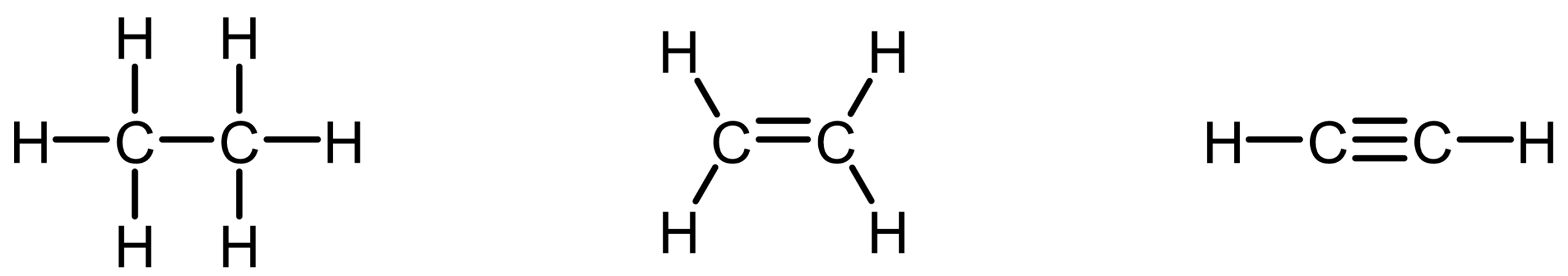 Lewis structures of ethane (c2h6), ethene (c2h4) and ethyne (c2h2)