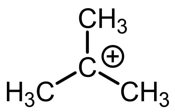 Condensed Lewis structure of tert-butyl cation (C(CH3)3+)