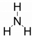 Rough Lewis structure of ammonia. A central nitrogen atom is singly bonded to 3 hydrogen atoms, arranged in a trigonal planar arrangement.