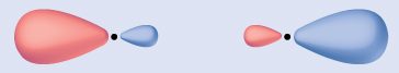 Two orbitals are shown lying end-to-end. Each has one enlarged and one small side. The small sides are facing one another