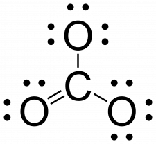 Lewis structure for CO3. Carbon is singly bonded to two carbons, and is double bonded to one carbon. All atoms have an octet of electrons.